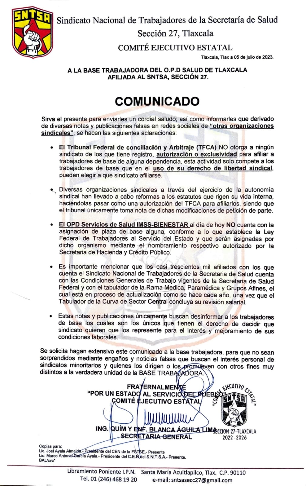 Sólo compete a los trabajadores de base elegir a qué sindicado afiliarse: Blanca Águila